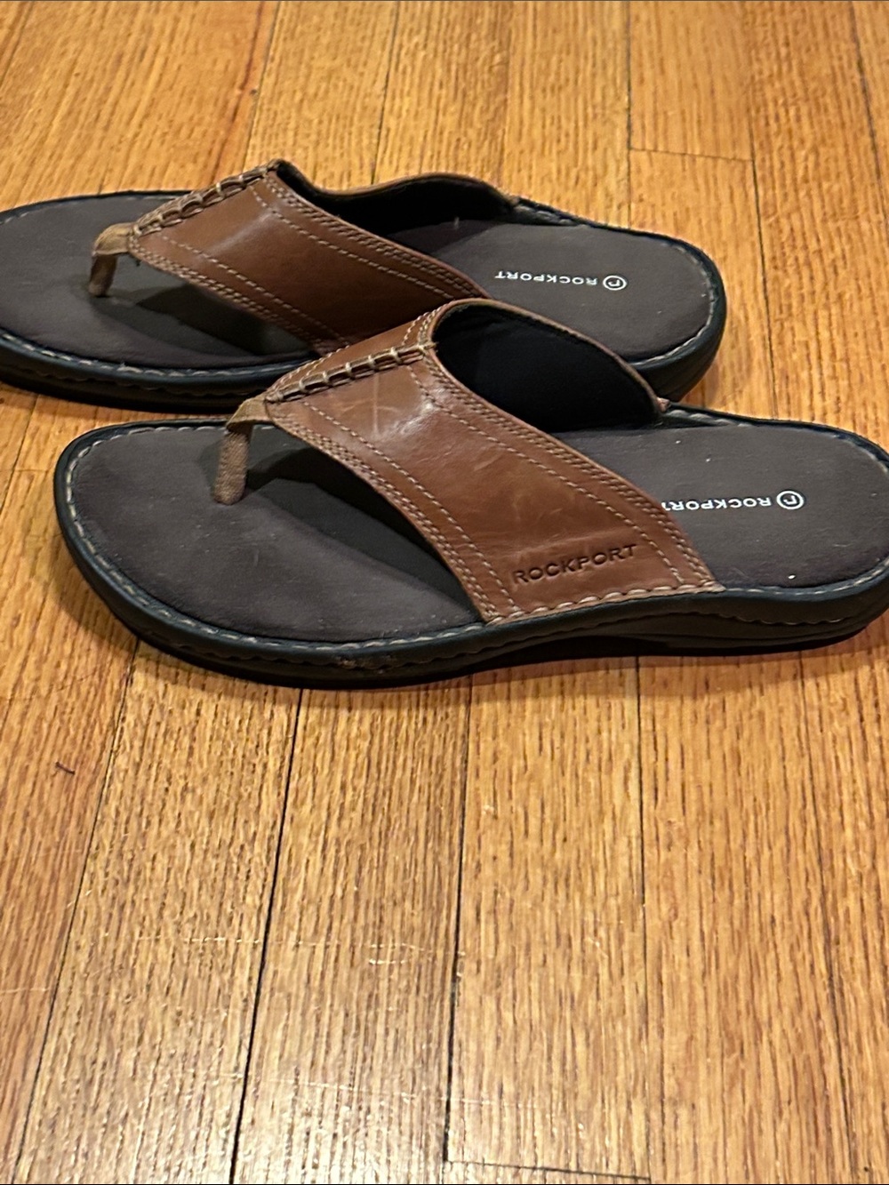 Rockport Brown and Black Men’s Leather Flip-Flops - Size 11 - Picture 7 of 11